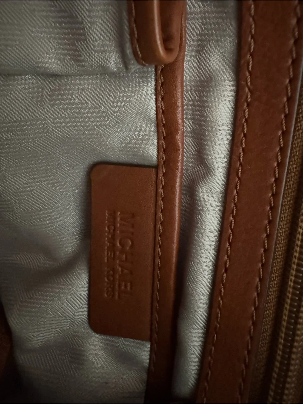 Michael Kors Brown Signature MK Tote with Tan Leather Straps